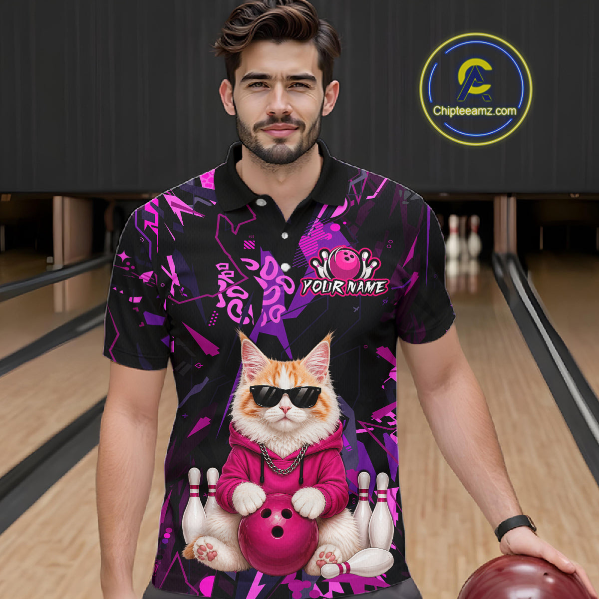 Custom Funny Maine Coon Cat Bowling Jersey for Men Bowling League Bowling Team Shirts HN292