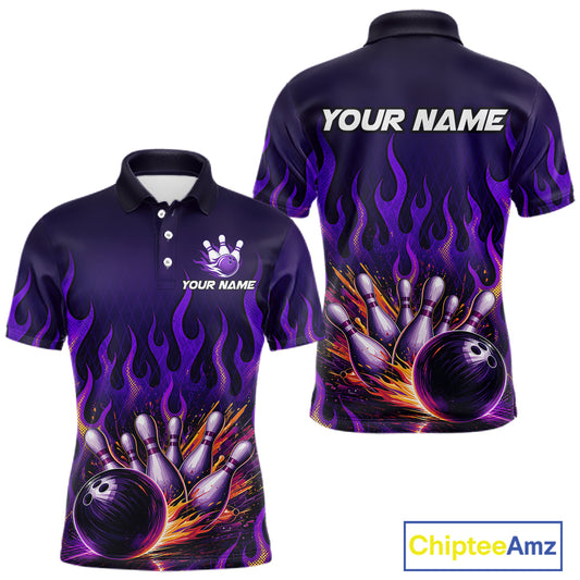 Purple Flaming Bowling Jersey for Men Custom Bowling League Bowling Team Shirts HN293