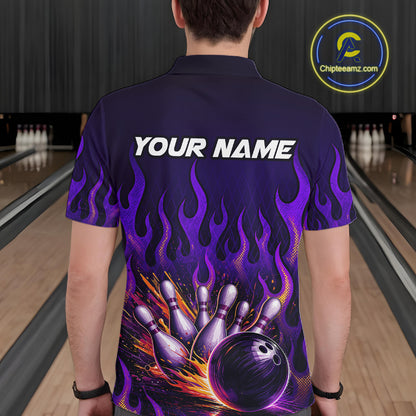 Purple Flaming Bowling Jersey for Men Custom Bowling League Bowling Team Shirts HN293