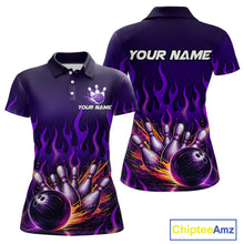 Load image into Gallery viewer, Purple Flaming Bowling Jersey for Women Custom Bowling League Bowling Team Shirts HN293