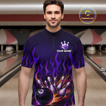 Load image into Gallery viewer, Purple Flaming Bowling Jersey for Men Custom Bowling League Bowling Team Shirts HN293