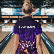 Load image into Gallery viewer, Purple Flaming Bowling Jersey for Women Custom Bowling League Bowling Team Shirts HN293