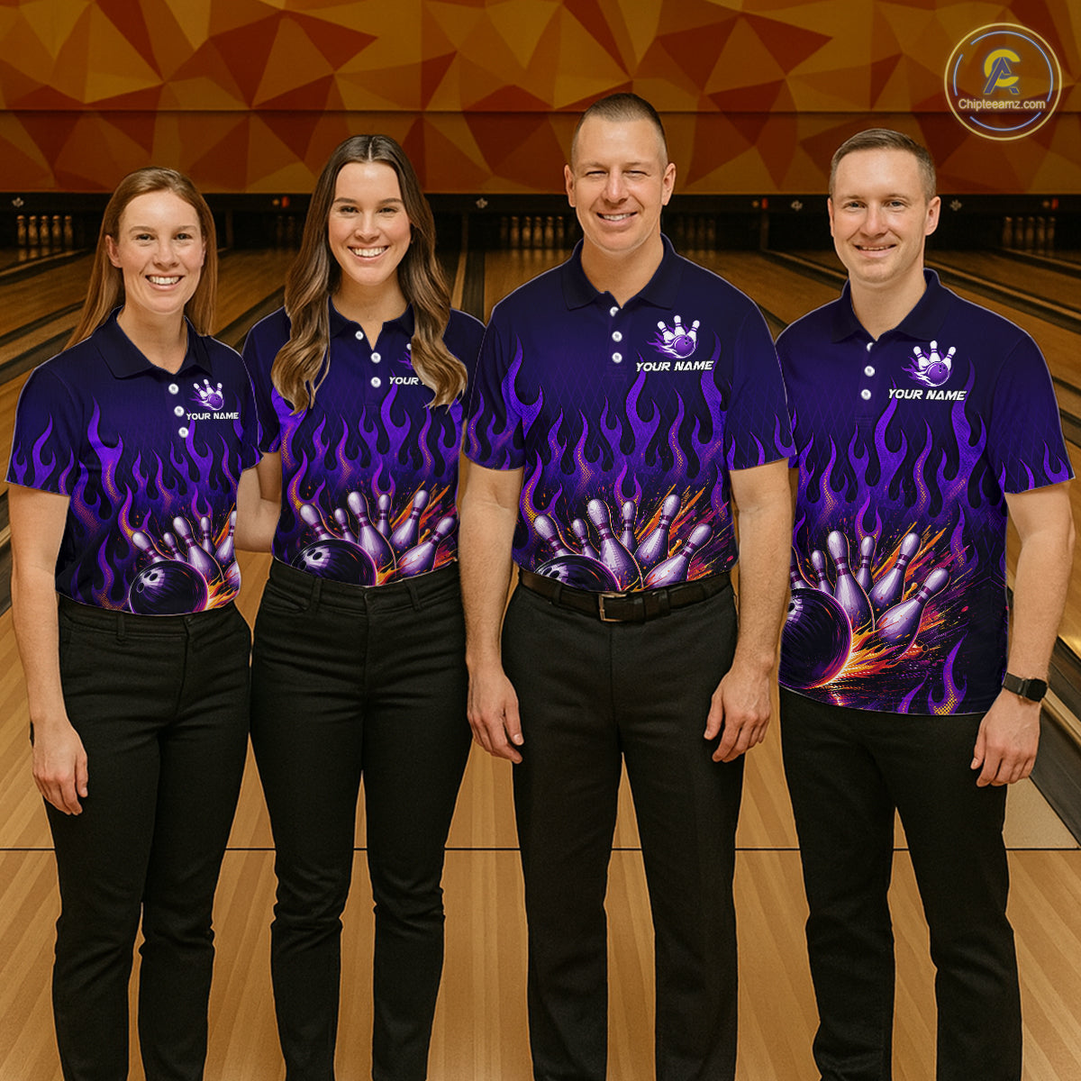 Purple Flaming Bowling Jersey for Women Custom Bowling League Bowling Team Shirts HN293
