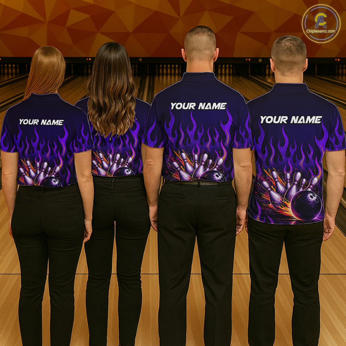 Purple Flaming Bowling Jersey for Women Custom Bowling League Bowling Team Shirts HN293