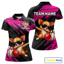 Load image into Gallery viewer, Polo shirt with a dog design and customizable text on a pink and black background