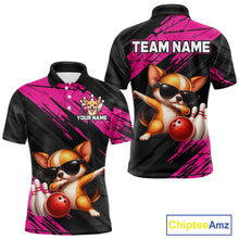 Load image into Gallery viewer, Customizable bowling shirt with cartoon dog design and space for team name and personalization.