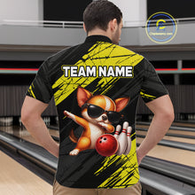 Load image into Gallery viewer, Person wearing a bowling-themed shirt with a dog graphic and 'TEAM NAME' text in a bowling alley.