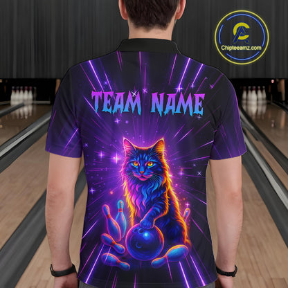 Custom Neon Cat Bowling Jersey for Men Bowling Team Shirts Bowling League Polo & 1/4 Zip HNT153