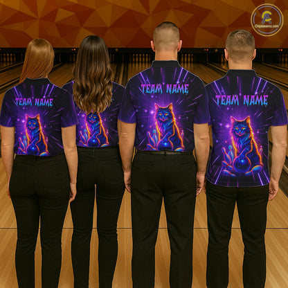 Custom Neon Cat Bowling Jersey for Men Bowling Team Shirts Bowling League Polo & 1/4 Zip HNT153