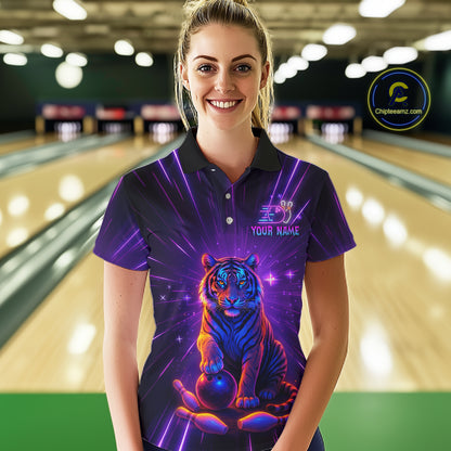 Custom Neon Tiger Bowling Jersey for Women Bowling Team Shirts Bowling League Polo & 1/4 Zip HNT154