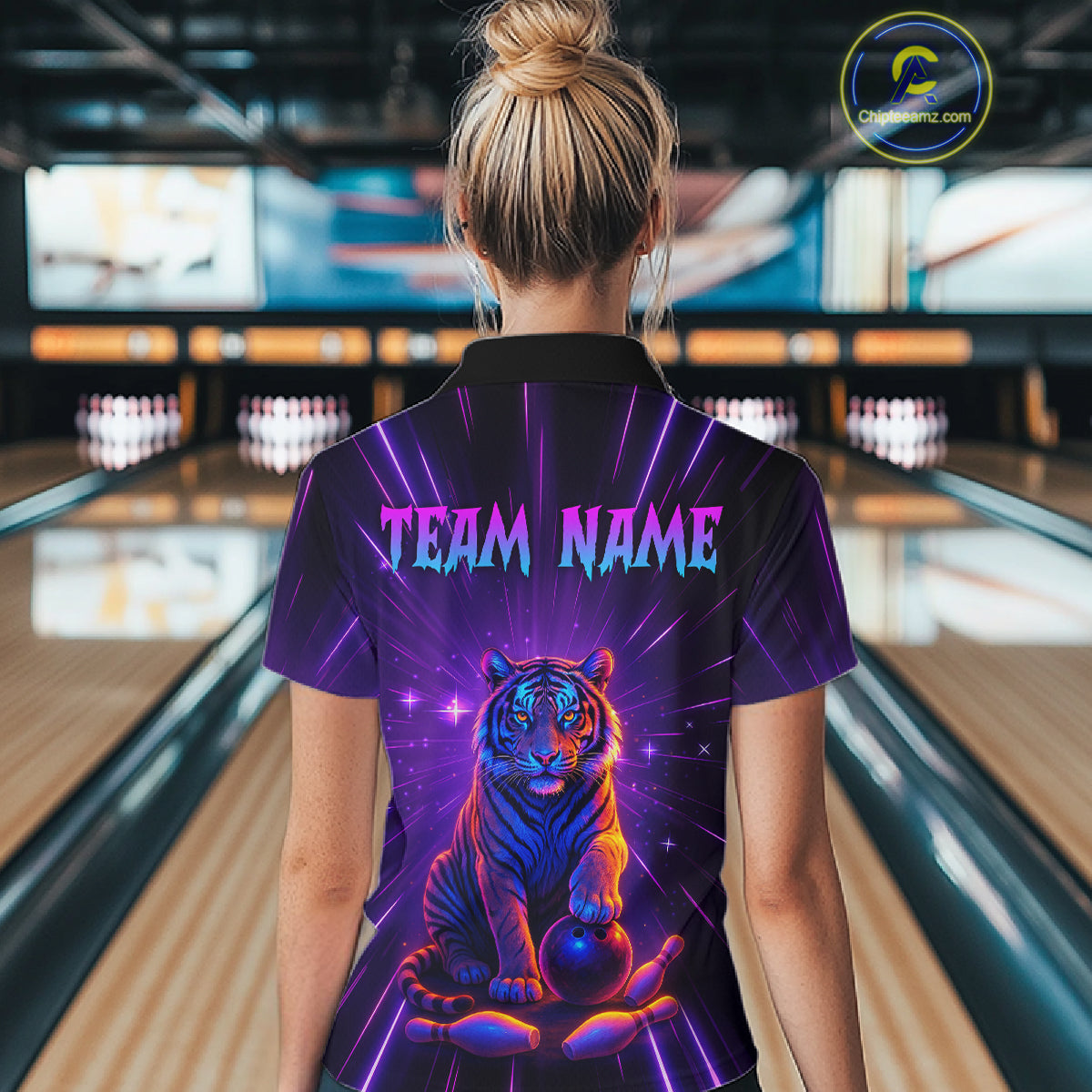 Custom Neon Tiger Bowling Jersey for Women Bowling Team Shirts Bowling League Polo & 1/4 Zip HNT154