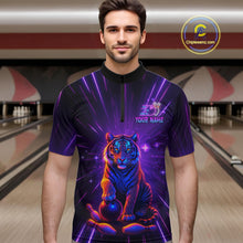Load image into Gallery viewer, Custom Neon Tiger Bowling Jersey for Men Bowling Team Shirts Bowling League Polo &amp; 1/4 Zip HNT154