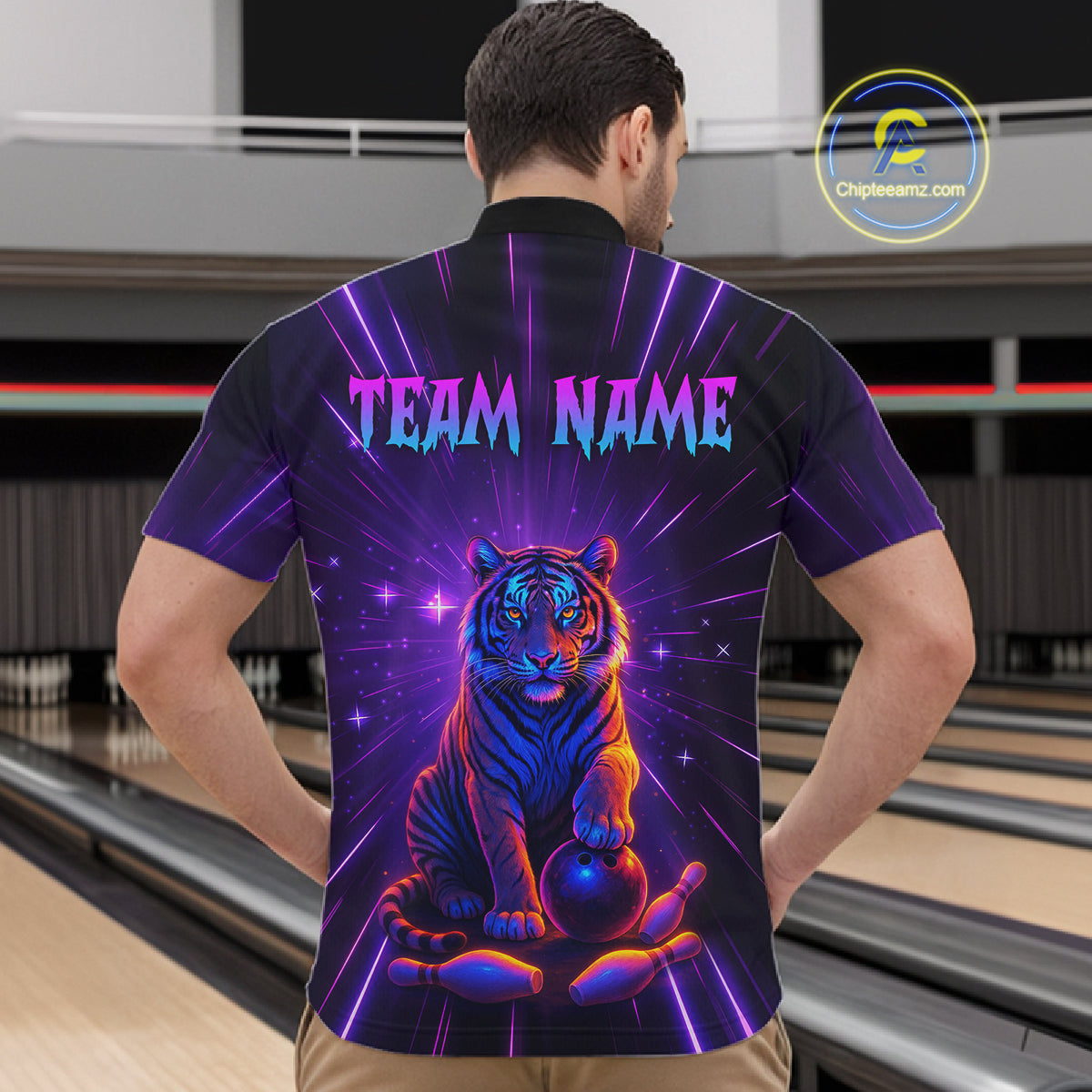 Custom Neon Tiger Bowling Jersey for Men Bowling Team Shirts Bowling League Polo & 1/4 Zip HNT154