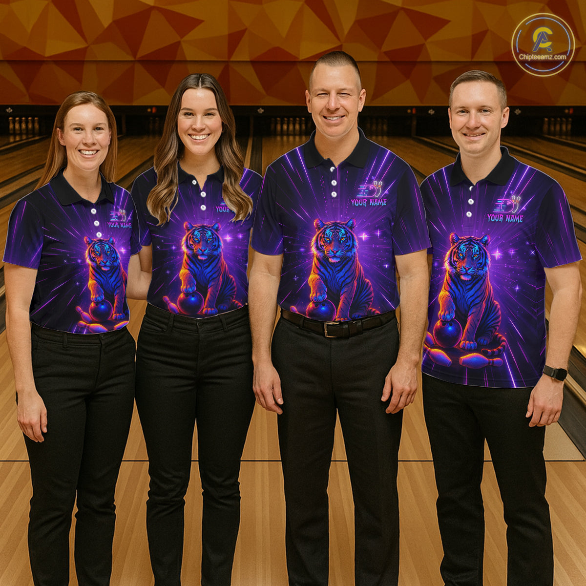 Custom Neon Tiger Bowling Jersey for Men Bowling Team Shirts Bowling League Polo & 1/4 Zip HNT154
