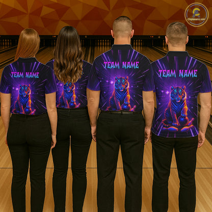 Custom Neon Tiger Bowling Jersey for Men Bowling Team Shirts Bowling League Polo & 1/4 Zip HNT154