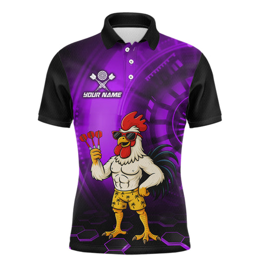 Custom Purple Funny Chicken Darts Shirt for Men Darts Team Jerseys Polo & 1/4 Zip Dart League NNT131