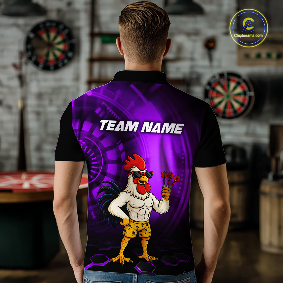 Custom Purple Funny Chicken Darts Shirt for Men Darts Team Jerseys Polo & 1/4 Zip Dart League NNT131