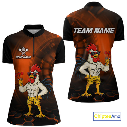 Custom Orange Funny Chicken Darts Shirt for Women Darts Team Jerseys Polo & 1/4 Zip Dart League NNT131