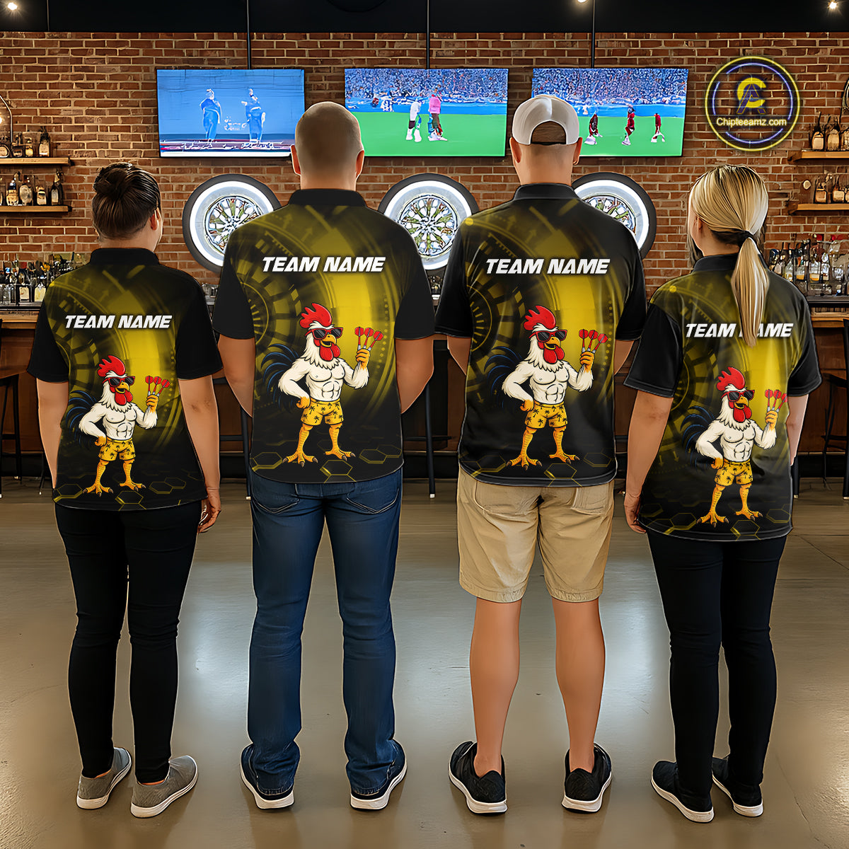 Custom Yellow Funny Chicken Darts Shirt for Women Darts Team Jerseys Polo & 1/4 Zip Dart League NNT131