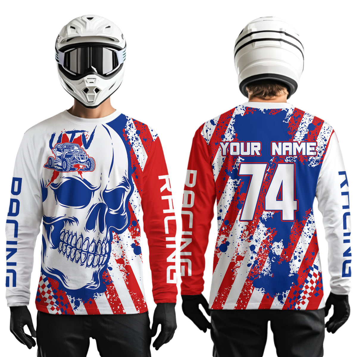 Custom Skull US Flag UTV Off-Road Shirts UTV Motocross Racing Shirt Kid Men Women UPF30+ DNT89