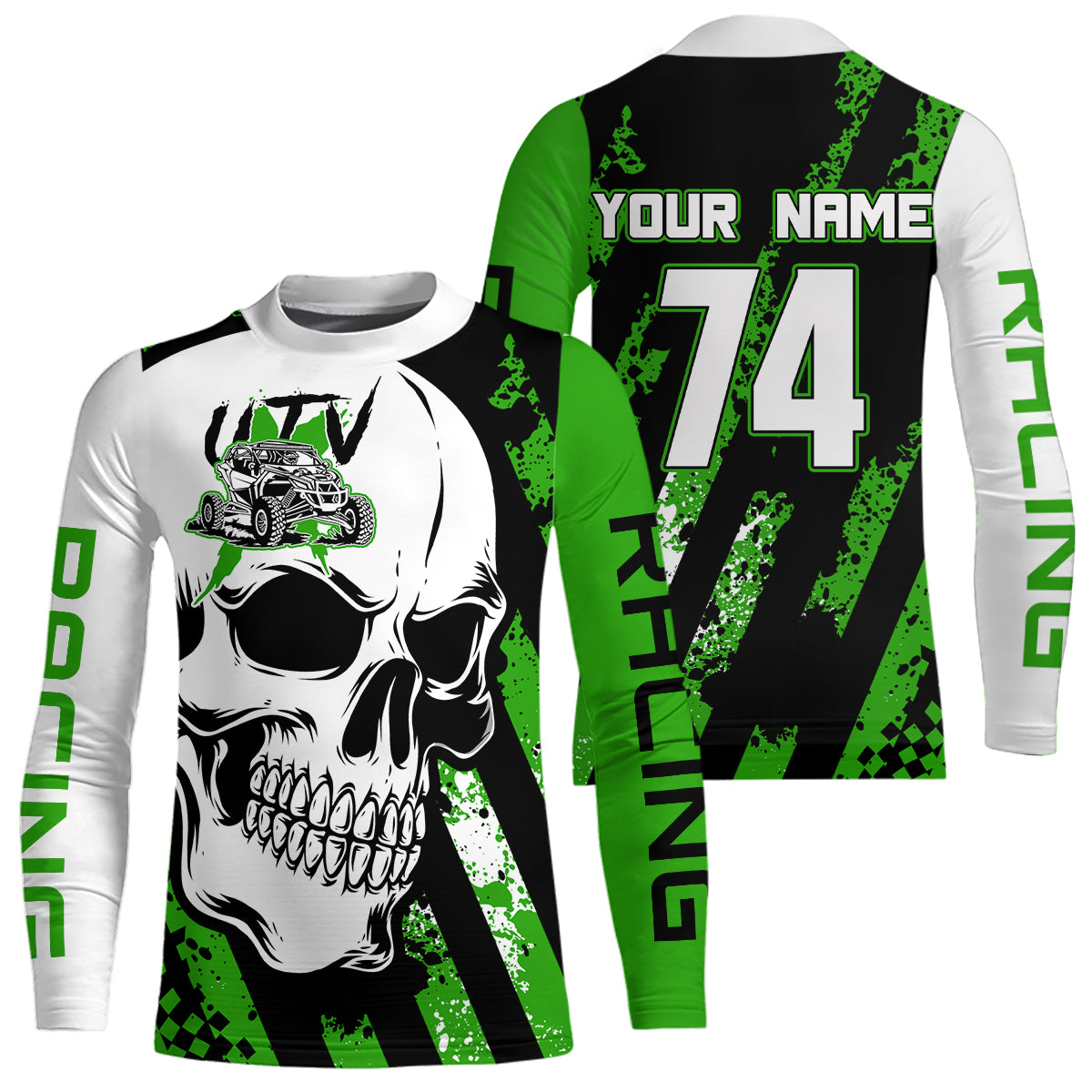 Custom Skull Green UTV Off-Road Shirts UTV Motocross Racing Shirt Kid Men Women UPF30+ DNT89