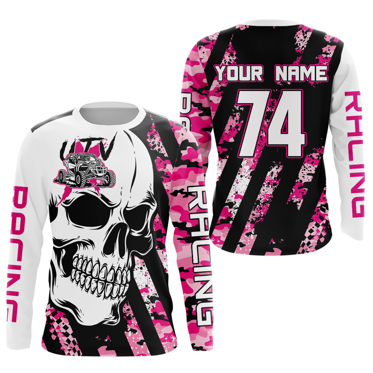 Custom Skull Pink UTV Off-Road Shirts UTV Motocross Racing Shirt Kid Men Women UPF30+ DNT89