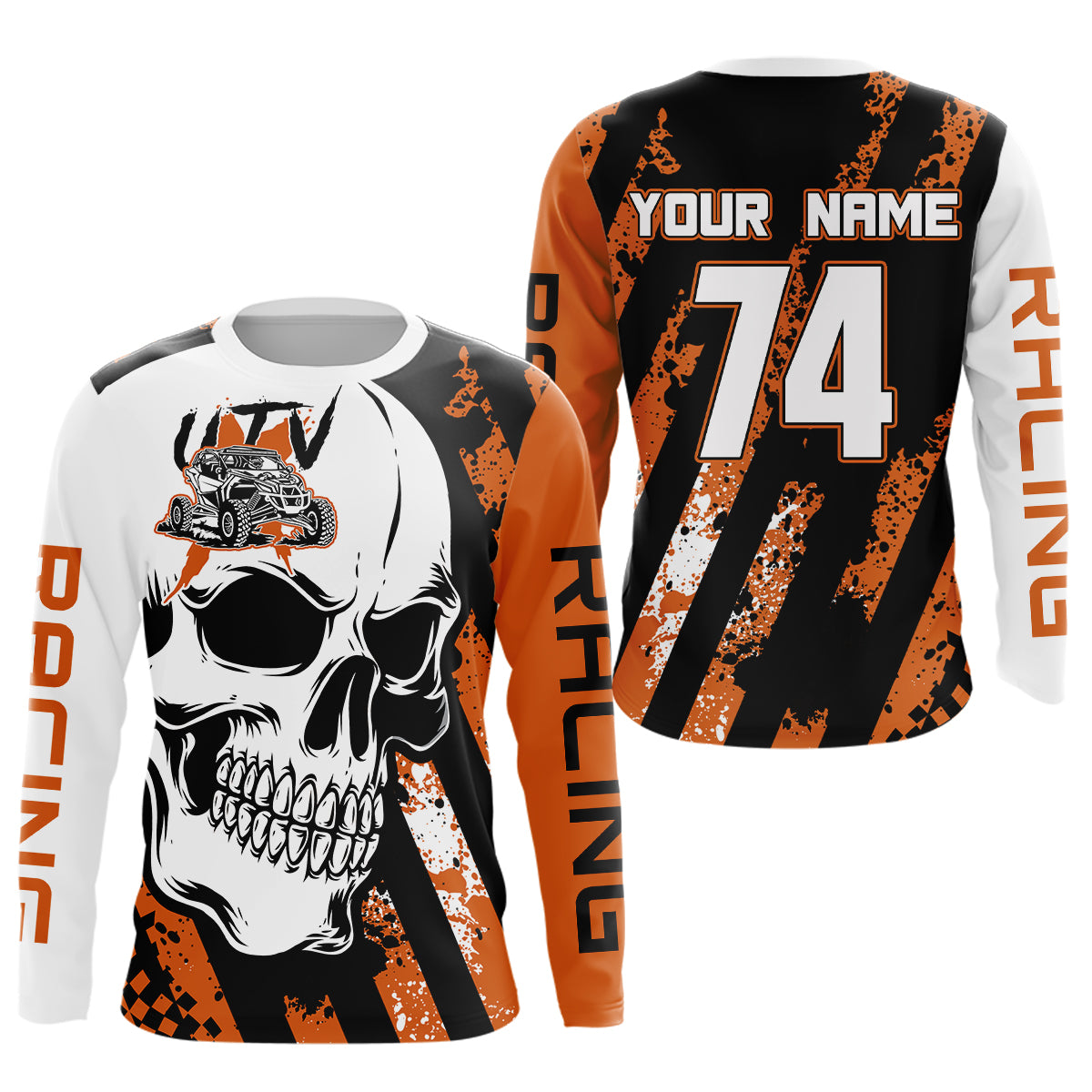 Custom Skull Orange UTV Off-Road Shirts UTV Motocross Racing Shirt Kid Men Women UPF30+ DNT89