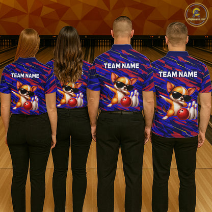 Custom Chihuahua Dog Bowling Jersey for Men Bowling Uniform Polo & 1/4 Zip Bowling Team Shirts HNT262