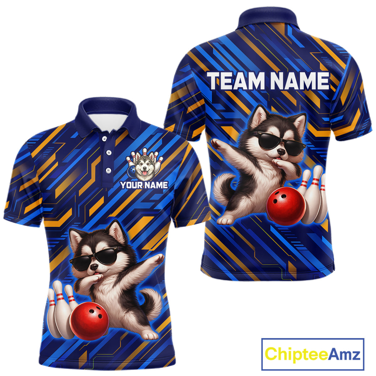 Custom Husky Dog Bowling Jersey for Men Bowling Uniform Polo & 1/4 Zip Bowling Team Shirts HNT263