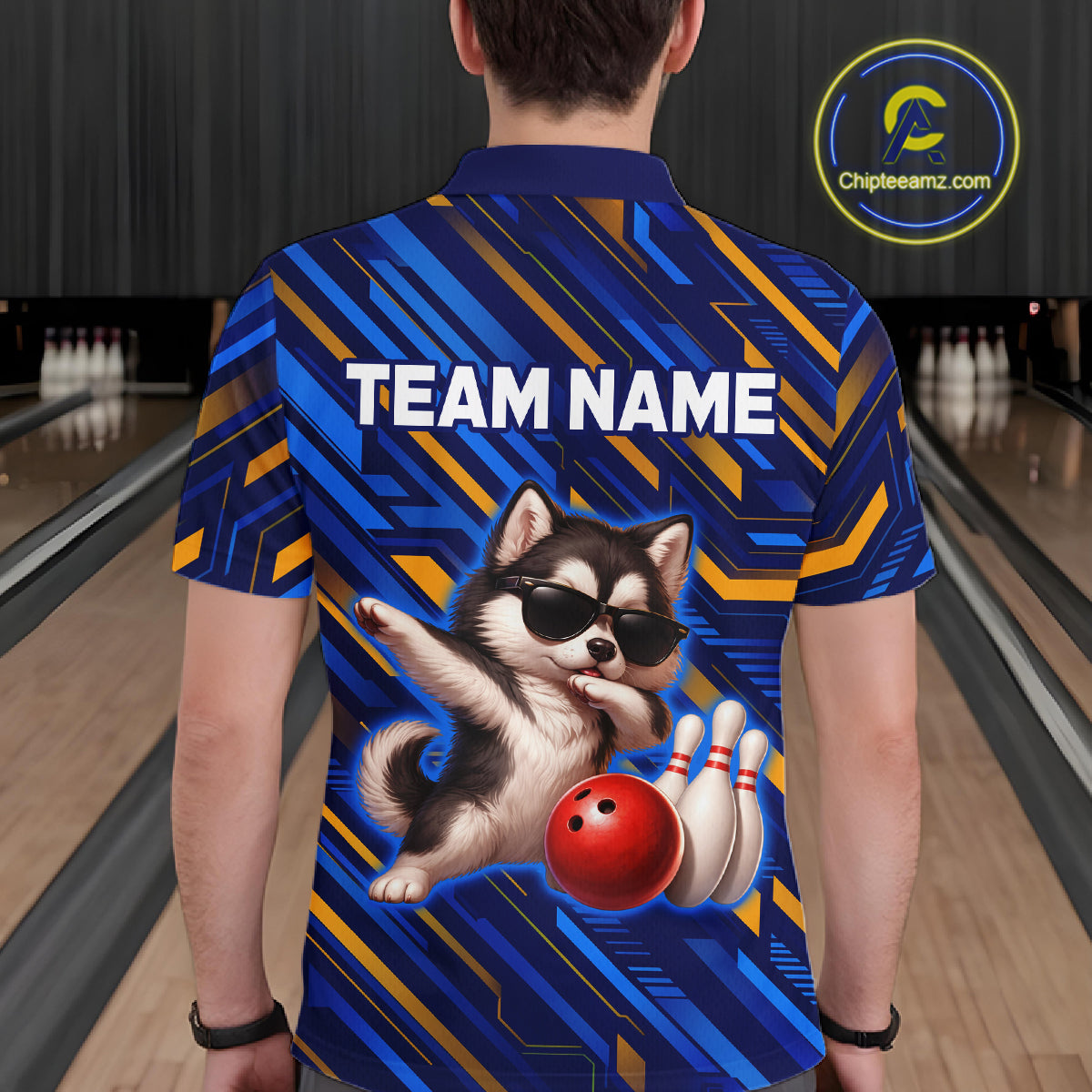 Custom Husky Dog Bowling Jersey for Men Bowling Uniform Polo & 1/4 Zip Bowling Team Shirts HNT263