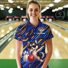 Load image into Gallery viewer, Custom Husky Dog Bowling Jersey for Women Bowling Uniform Polo &amp; 1/4 Zip Bowling Team Shirts HNT263