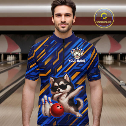 Custom Husky Dog Bowling Jersey for Men Bowling Uniform Polo & 1/4 Zip Bowling Team Shirts HNT263