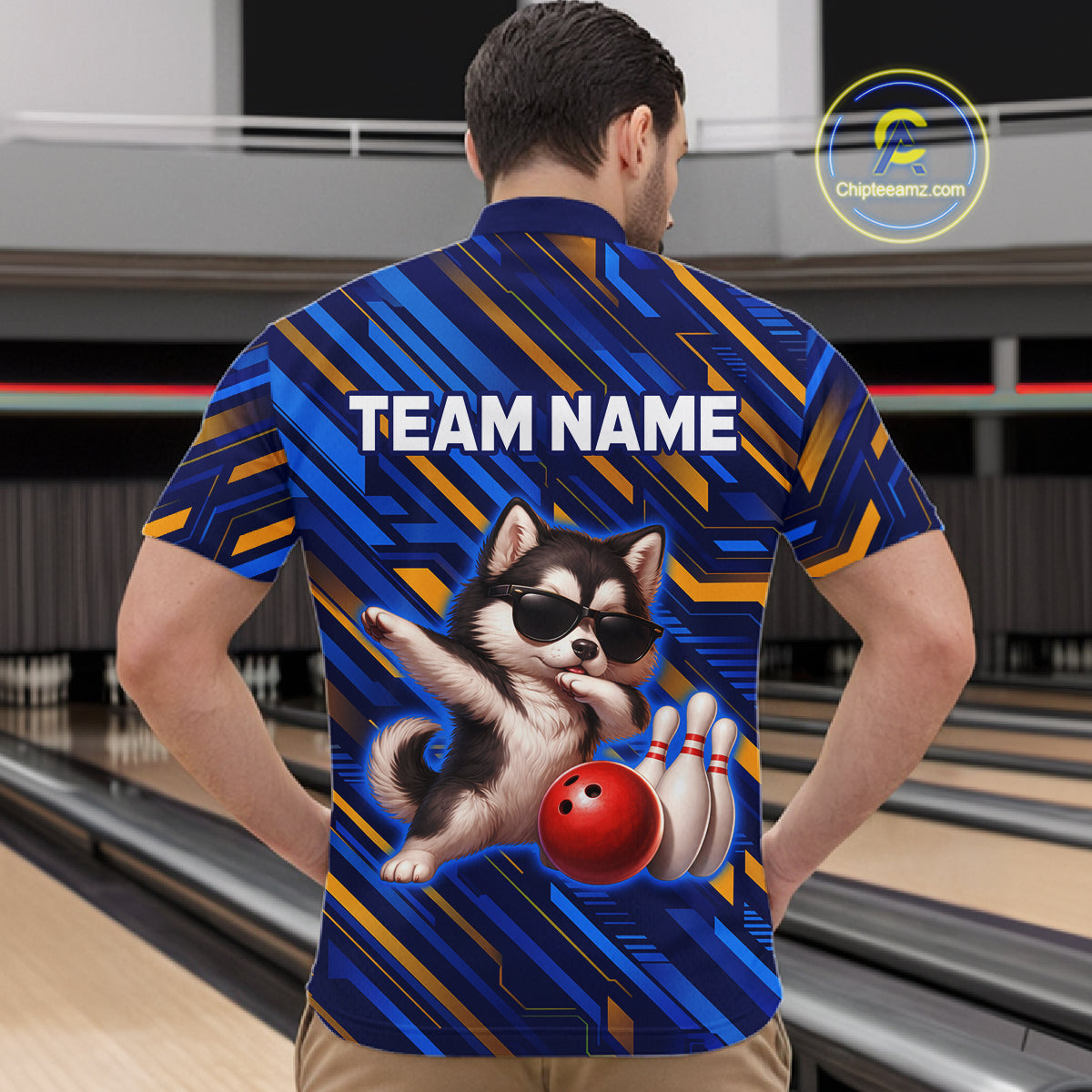 Custom Husky Dog Bowling Jersey for Men Bowling Uniform Polo & 1/4 Zip Bowling Team Shirts HNT263