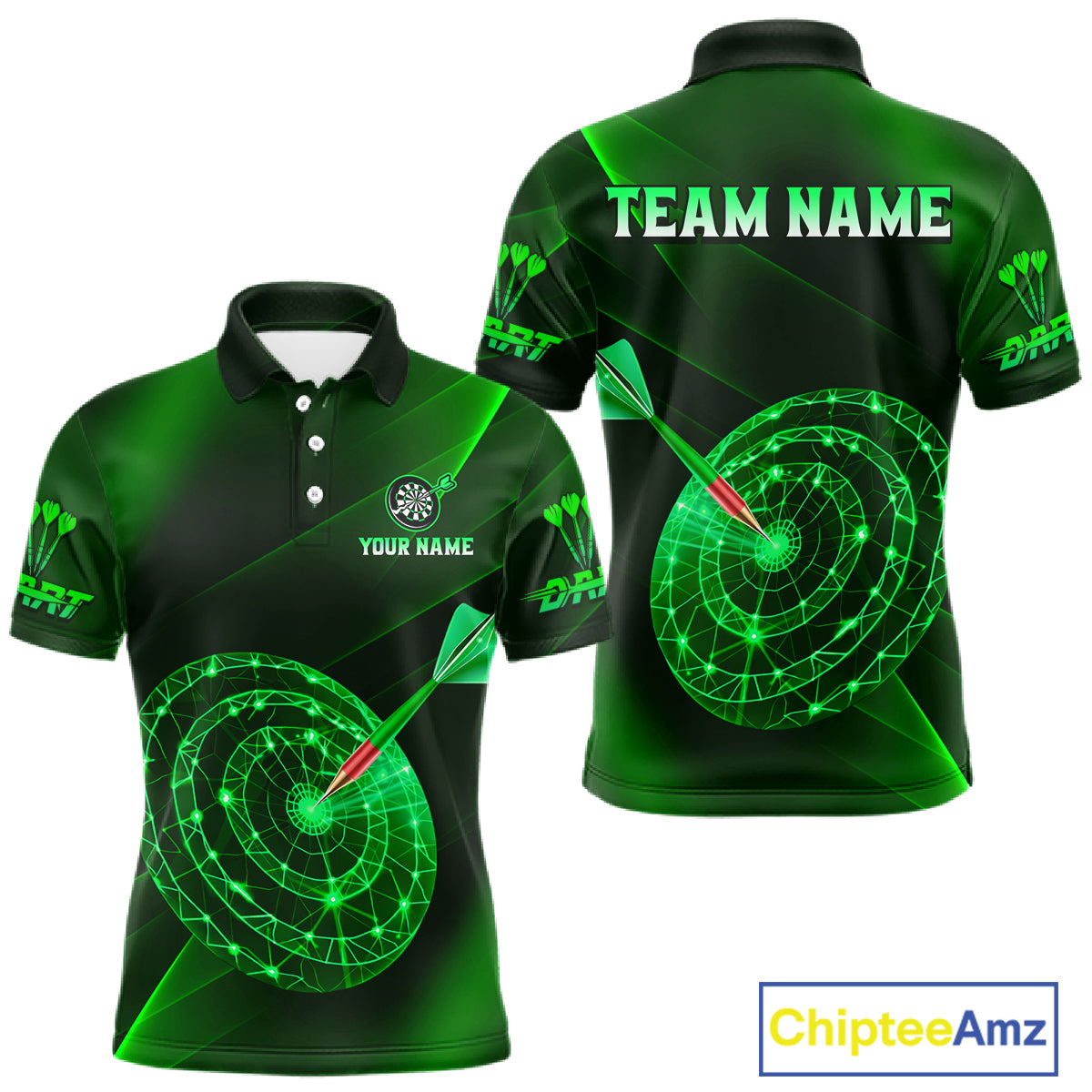 Custom Neon Green Cyber Dartboard Darts Shirt for Men Darts Team Jerseys Polo & 1/4 Zip NNT132