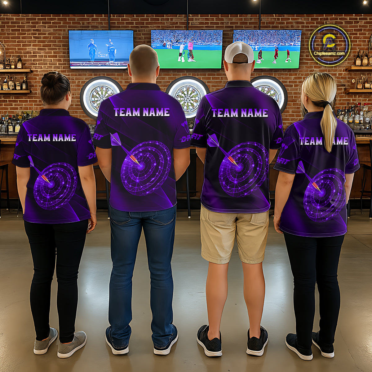 Custom Neon Purple Cyber Dartboard Darts Shirt for Women Darts Team Jerseys Polo & 1/4 Zip NNT132