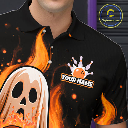 Custom Orange Funny Ghost Halloween Bowling Jersey for Men Polo & 1/4 Zip Bowling Team Shirts HNT468