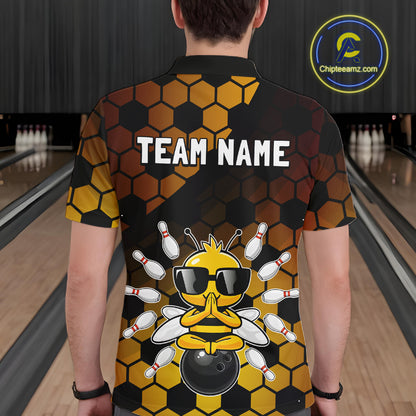 Custom Funny Bee Bowling Jersey for Men Bowling Team Shirts Bowling Polo & 1/4 Zip HNT267