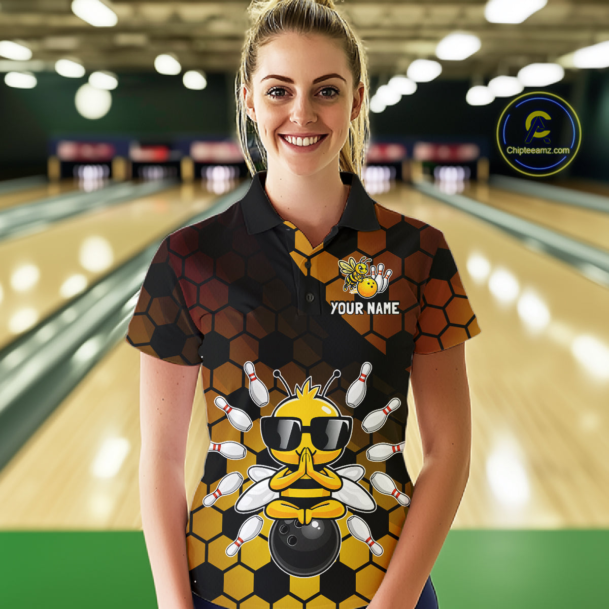 Custom Funny Bee Bowling Jersey for Women Bowling Team Shirts Bowling Polo & 1/4 Zip HNT267