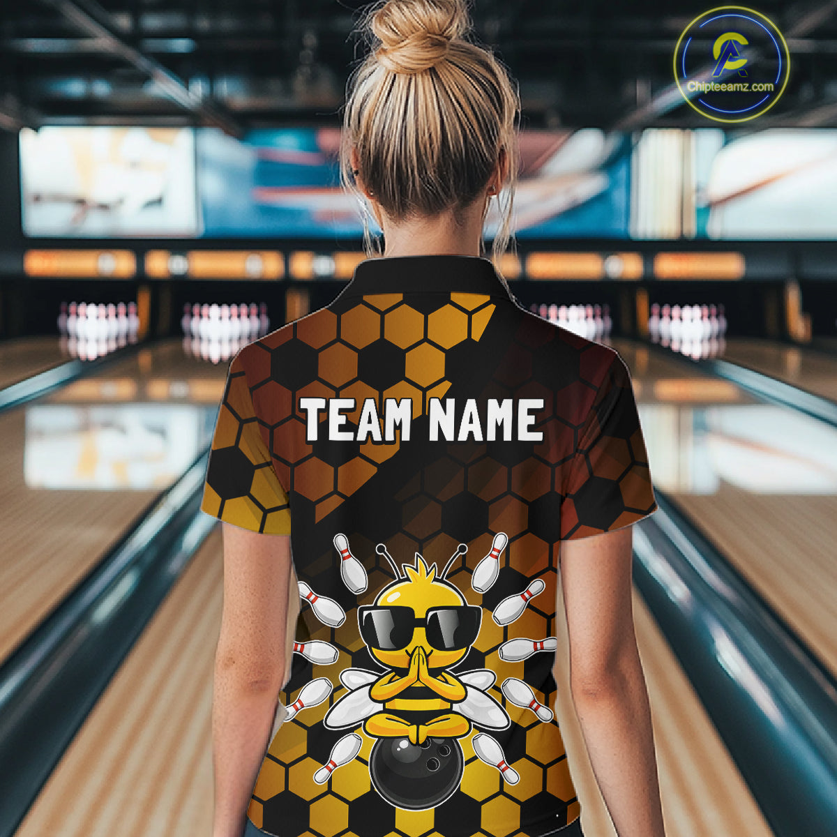 Custom Funny Bee Bowling Jersey for Women Bowling Team Shirts Bowling Polo & 1/4 Zip HNT267