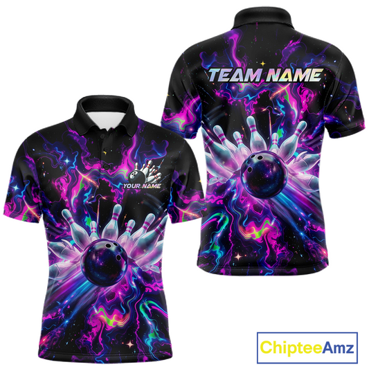 Custom Watercolor Pink Purple Bowling Jersey for Men Bowling Team Shirts Polo & 1/4 Zip HNT268