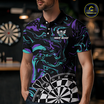 Turquoise-Purple Pattern Aim Shoot Swear Repeat Darts Team Jerseys Dart Shirts For Men NNT168