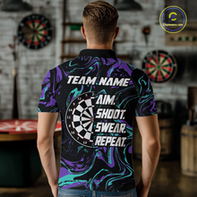 Load image into Gallery viewer, Turquoise-Purple Pattern Aim Shoot Swear Repeat Darts Team Jerseys Dart Shirts For Men NNT168