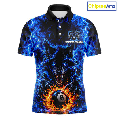 Custom Blue Flame Wolf 8 Ball Billiard Shirts for Men Billiard Team Jerseys Billiard League NNT277