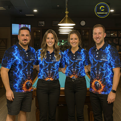 Custom Blue Flame Wolf 8 Ball Billiard Shirts for Women Billiard Team Jerseys Billiard League NNT277