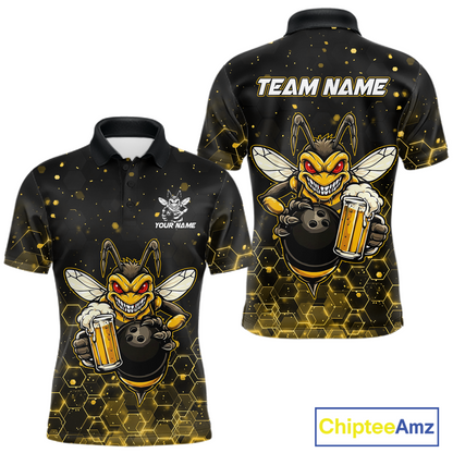 Custom Funny Beer Bee Bowling Jersey for Men Bowling Team Shirts Polo & 1/4 Zip HNT191