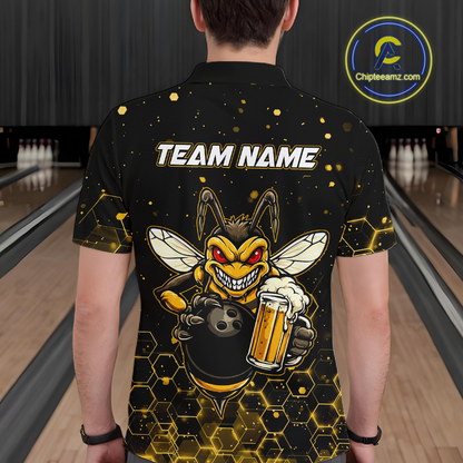 Custom Funny Beer Bee Bowling Jersey for Men Bowling Team Shirts Polo & 1/4 Zip HNT191
