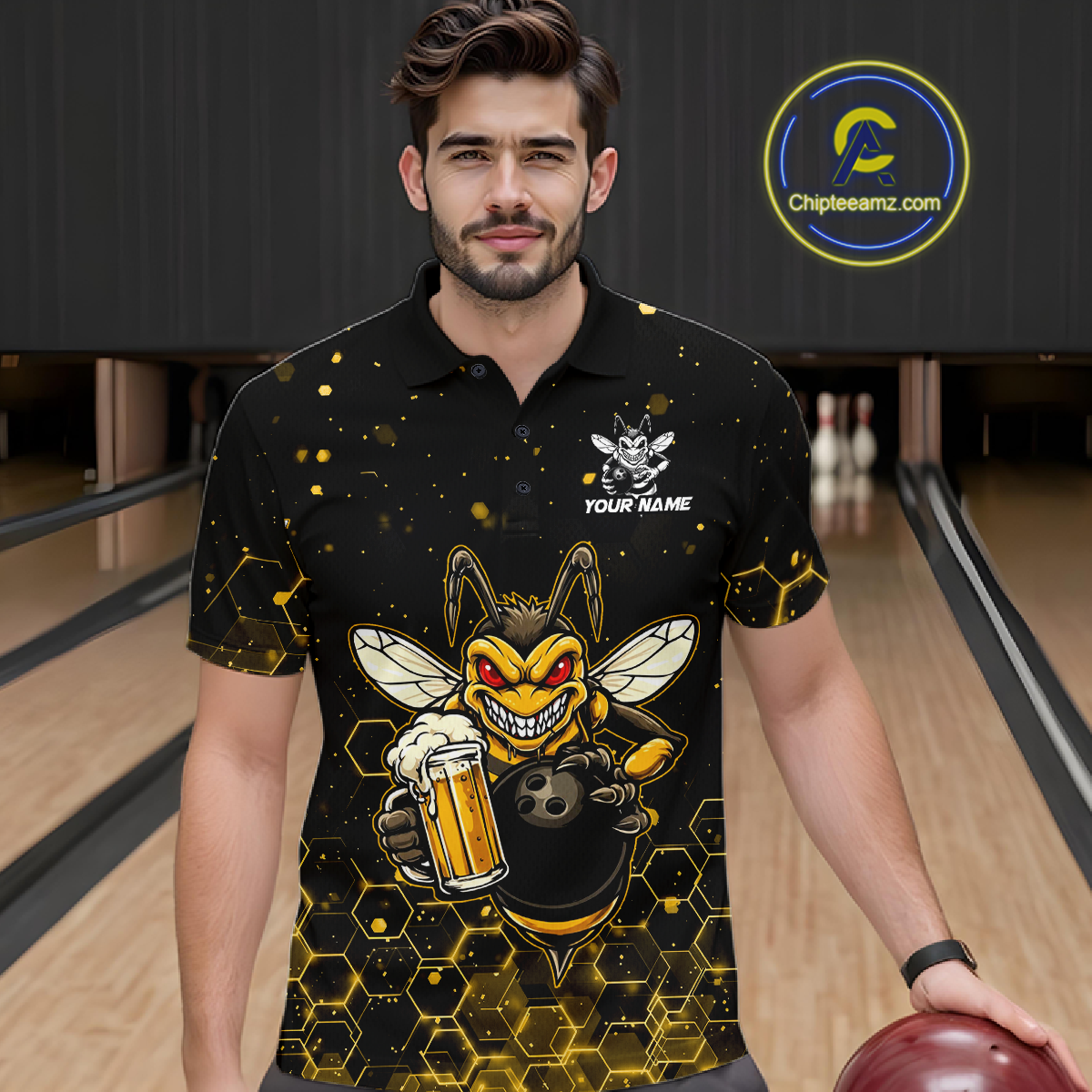 Custom Funny Beer Bee Bowling Jersey for Men Bowling Team Shirts Polo & 1/4 Zip HNT191