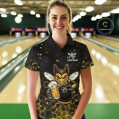 Custom Funny Beer Bee Bowling Jersey for Women Bowling Team Shirts Polo & 1/4 Zip HNT191