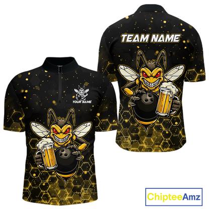 Custom Funny Beer Bee Bowling Jersey for Men Bowling Team Shirts Polo & 1/4 Zip HNT191