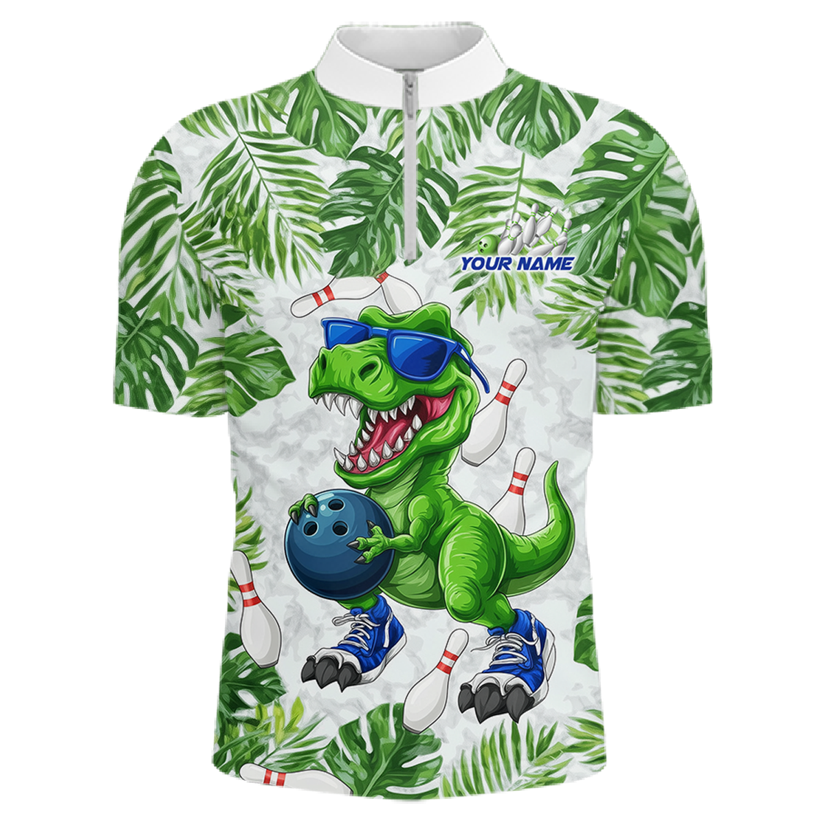 Custom Funny Dinosaur Bowling Jersey for Men Bowling Tournament Polo & 1/4 Zip Bowling Team Shirts HNT214